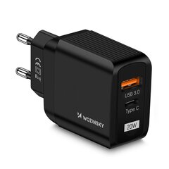 Wozinsky USB charger with 2 ports (USB, USB C) 20 W black цена и информация | Зарядные устройства для телефонов | kaup24.ee
