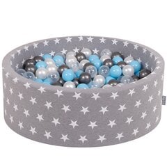 Мягкий круглый бассейн для мячей KiddyMoon 90x30 см/300 шаров ∅ 7 см / 2.75In, серые звезды: бирюзовый/белый цена и информация | Игрушки для малышей | kaup24.ee