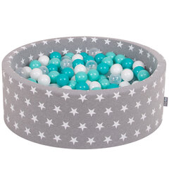 Мягкий круглый бассейн для мячей KiddyMoon 90x30 см/300 шаров ∅ 7 см / 2.75In, серые звезды: бирюзовый/белый цена и информация | Игрушки для малышей | kaup24.ee