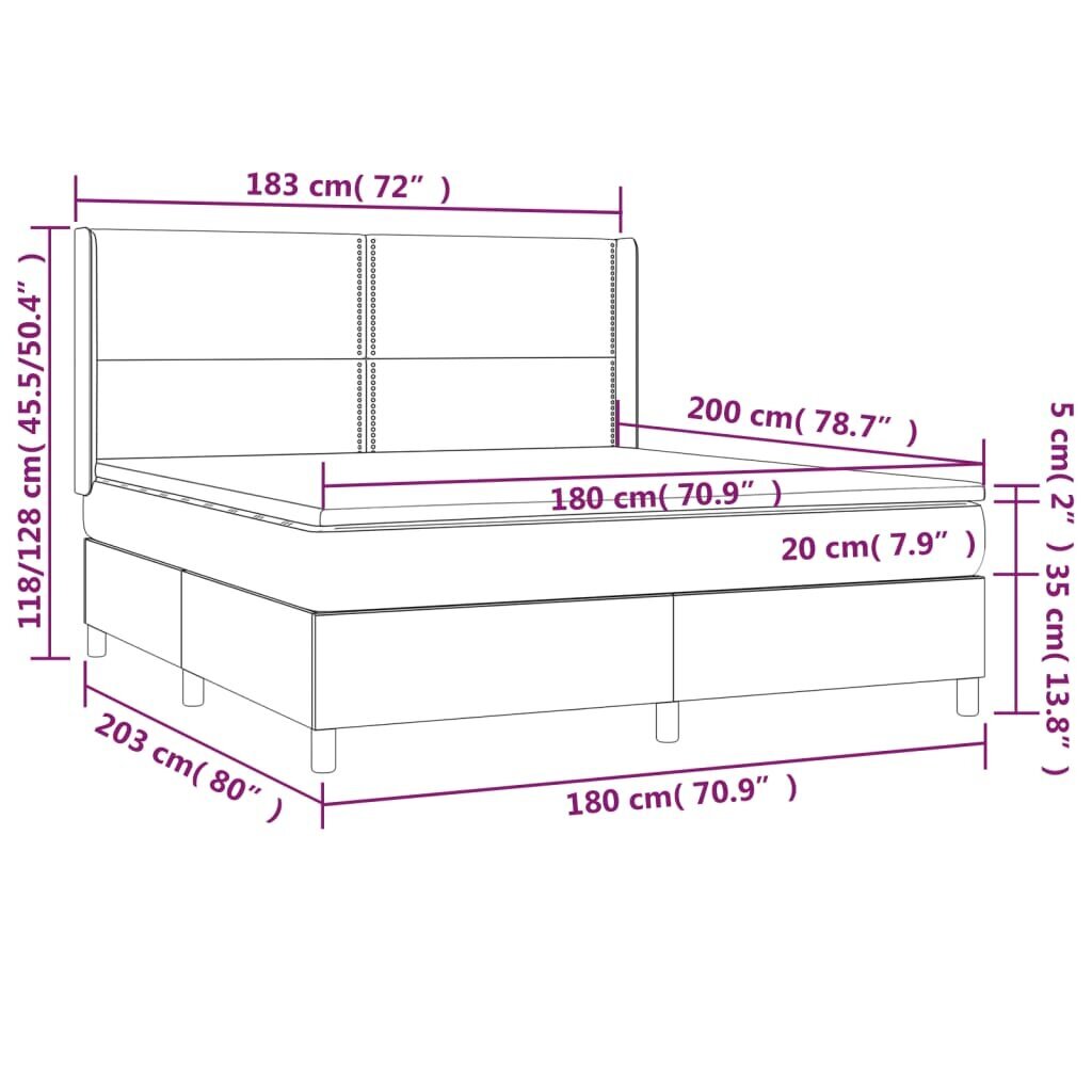 vidaXL kontinentaalvoodi madratsiga, must, 180x200 cm, samet hind ja info | Voodid | kaup24.ee