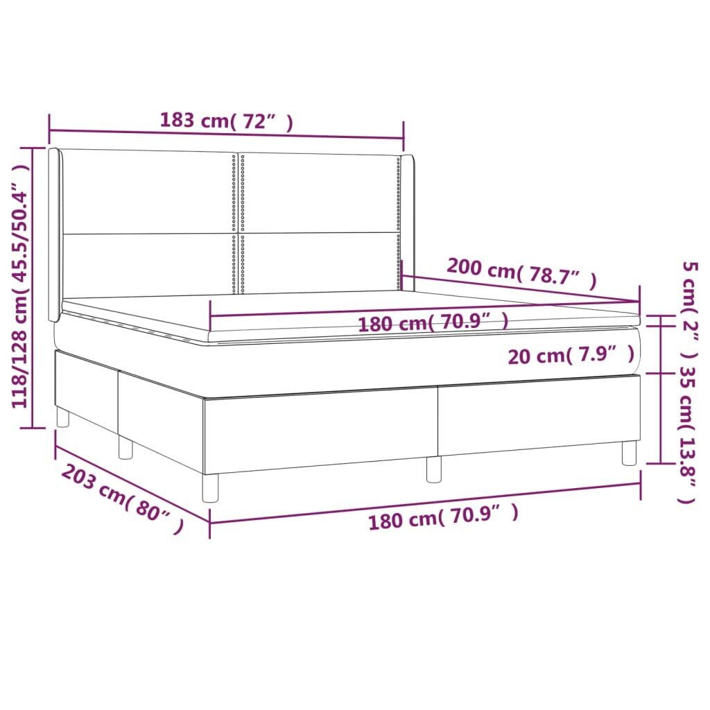 vidaXL kontinentaalvoodi madratsiga, roosa, 180x200 cm, samet hind ja info | Voodid | kaup24.ee