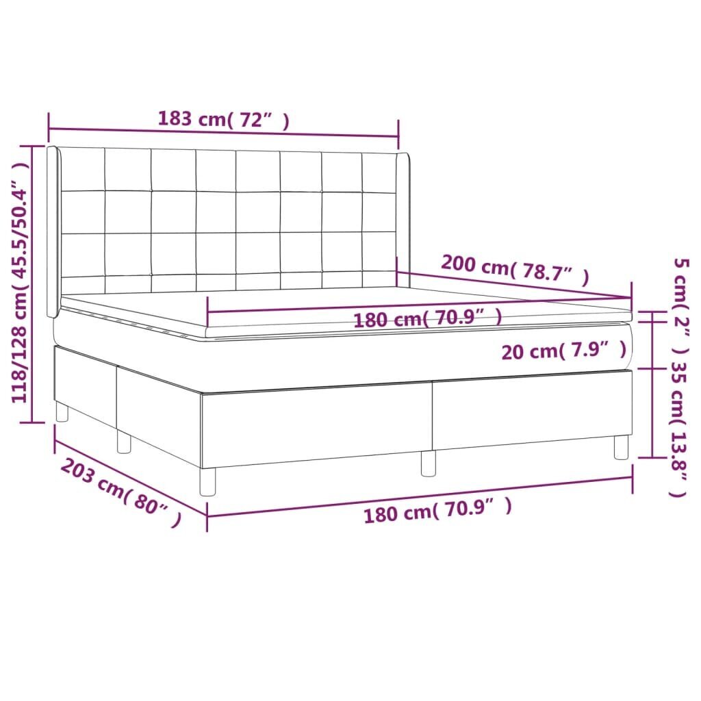 vidaXL kontinentaalvoodi madratsiga, tumehall, 180x200 cm, samet цена и информация | Voodid | kaup24.ee