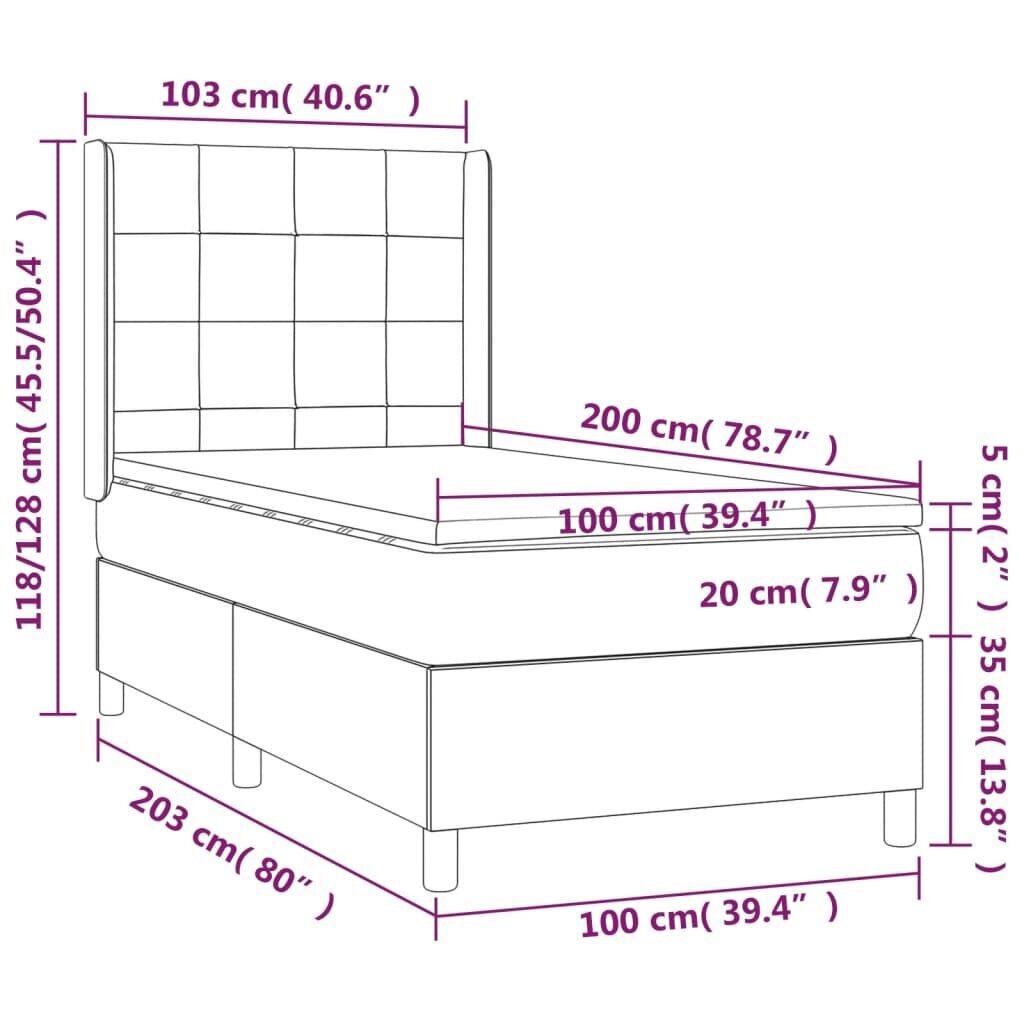 vidaXL kontinentaalvoodi madratsiga, tumeroheline, 100x200 cm, samet hind ja info | Voodid | kaup24.ee