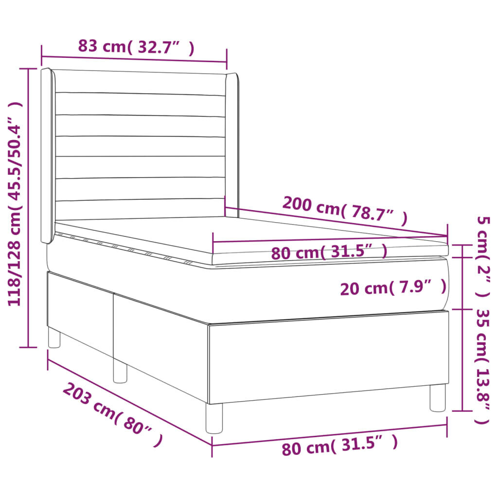 vidaXL kontinentaalvoodi madratsiga, must, 80x200 cm, samet hind ja info | Voodid | kaup24.ee