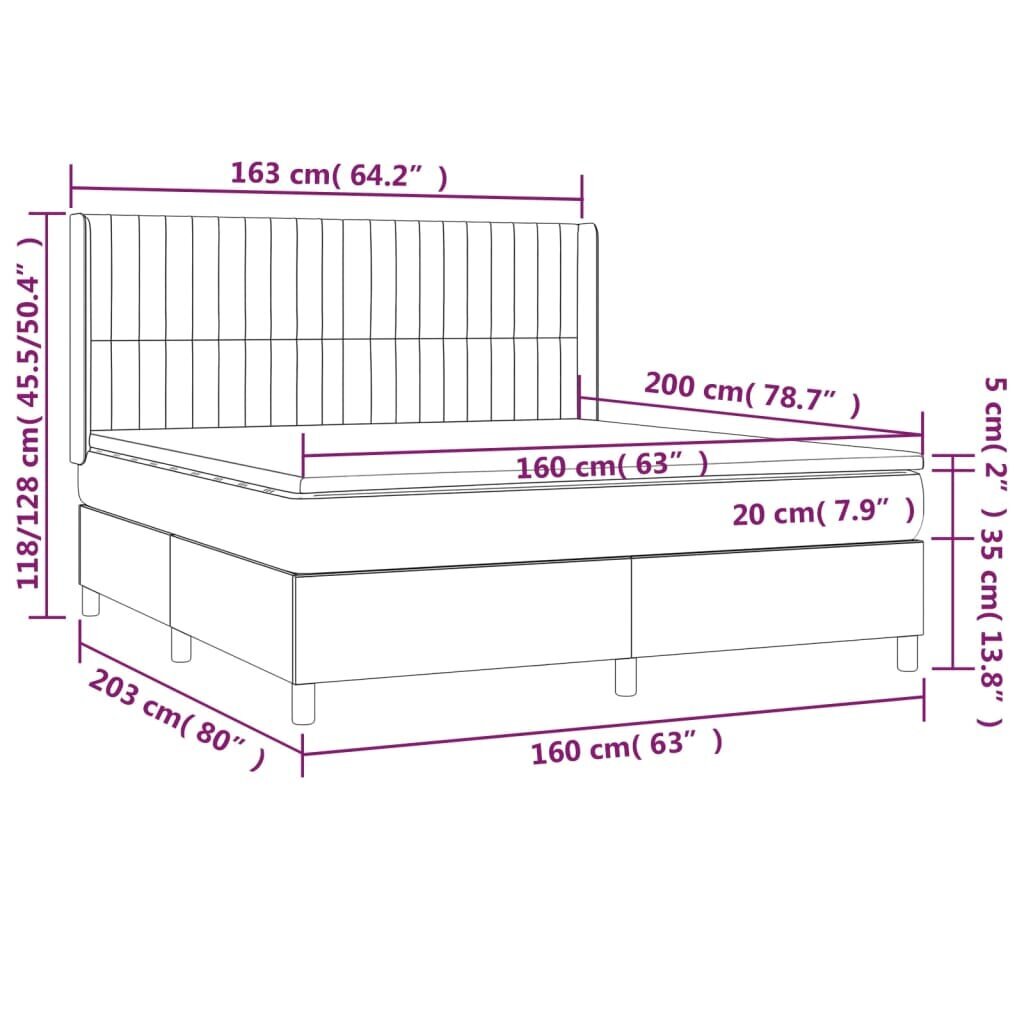 vidaXL kontinentaalvoodi madratsiga, helehall, 160x200 cm, samet hind ja info | Voodid | kaup24.ee