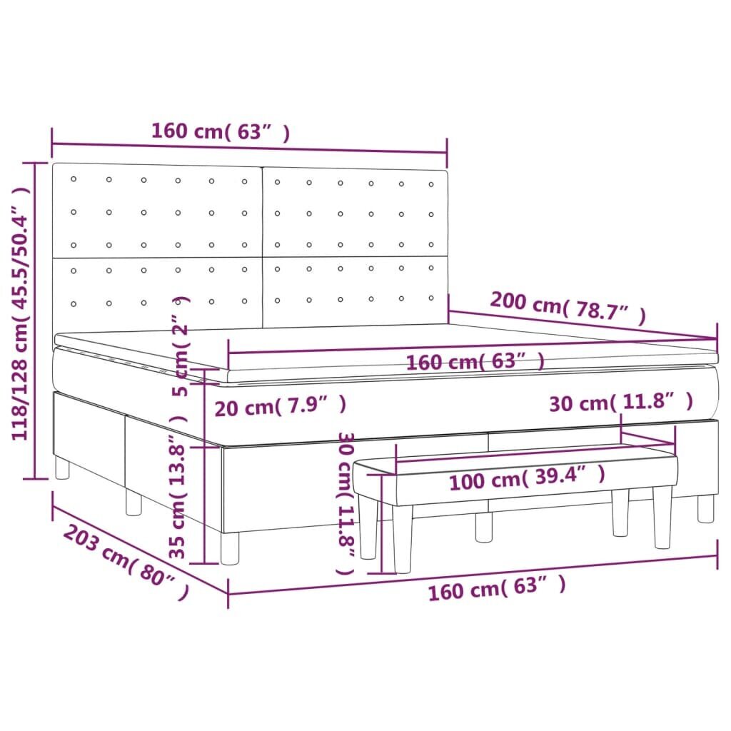 vidaXL kontinentaalvoodi madratsiga, helehall, 160x200 cm, kangas hind ja info | Voodid | kaup24.ee