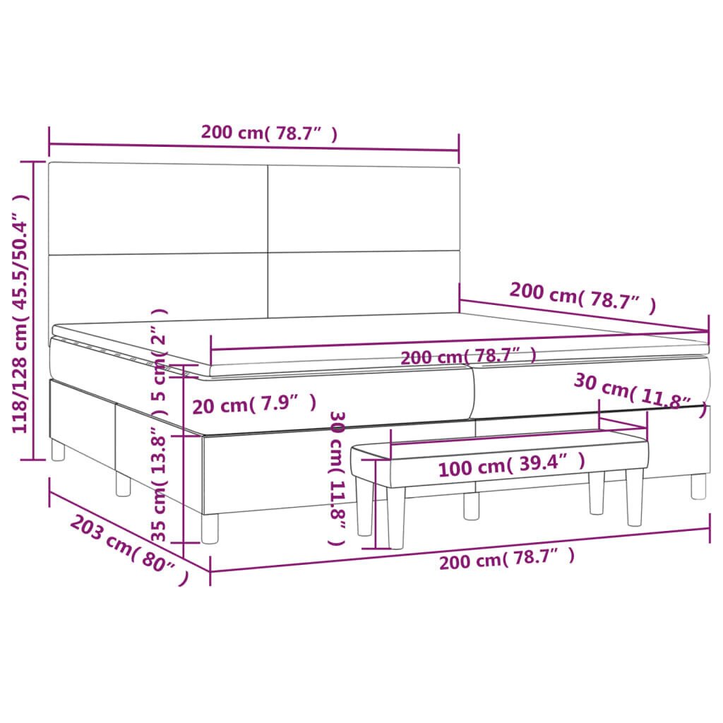 vidaXL kontinentaalvoodi madratsiga, must, 200x200 cm, kangas hind ja info | Voodid | kaup24.ee