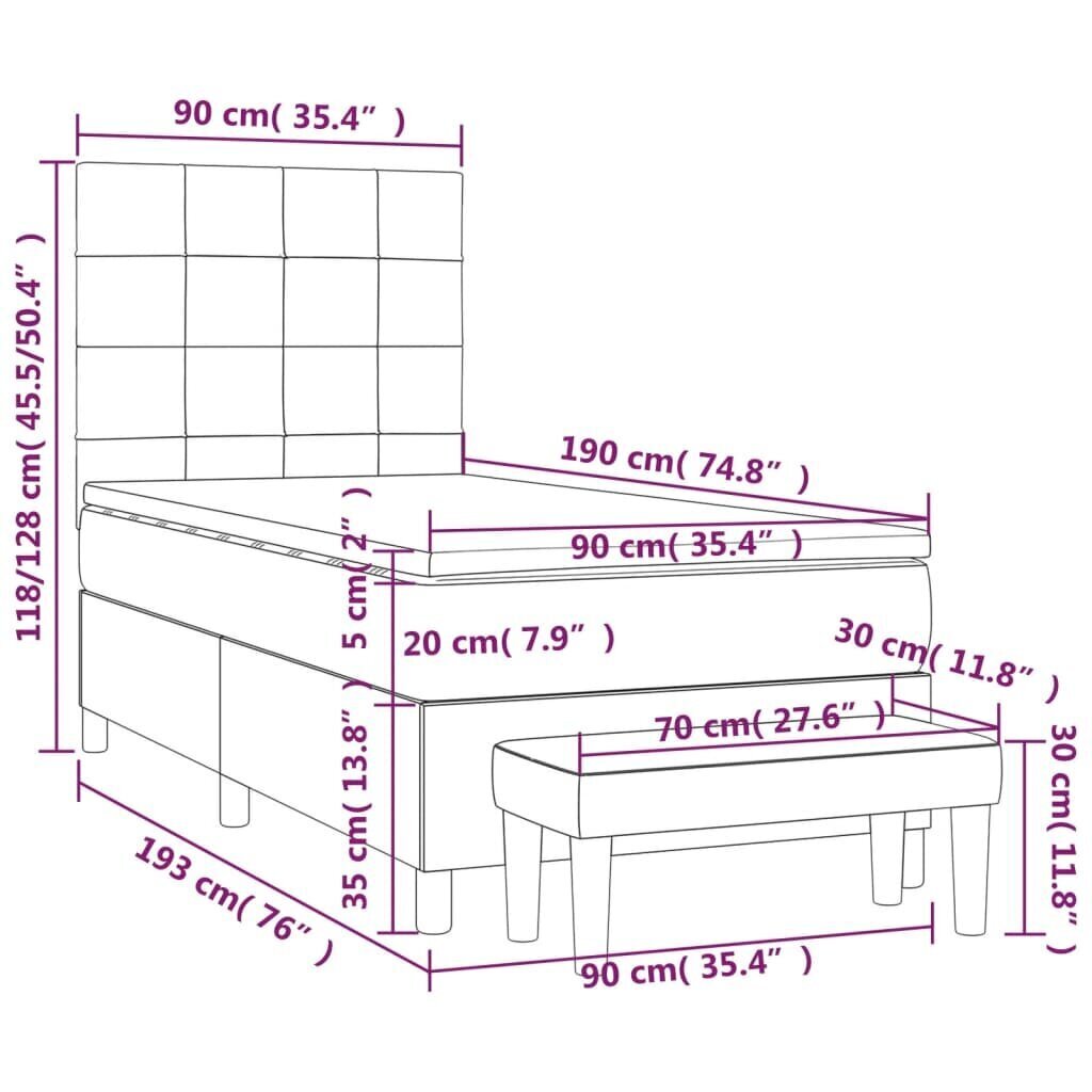 vidaXL kontinentaalvoodi madratsiga, kreemjas, 90x190 cm, kangas hind ja info | Voodid | kaup24.ee