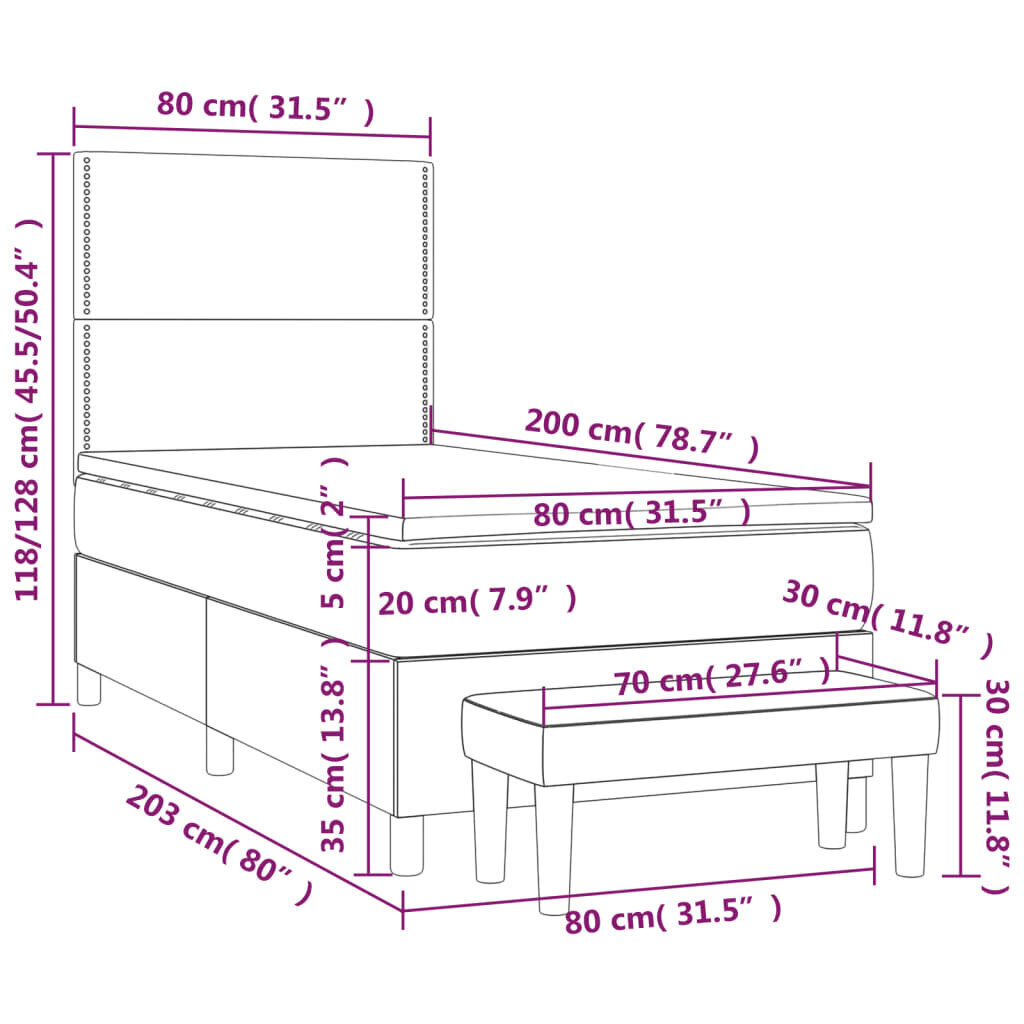 vidaXL kontinentaalvoodi madratsiga, helehall, 80x200 cm, kangas hind ja info | Voodid | kaup24.ee