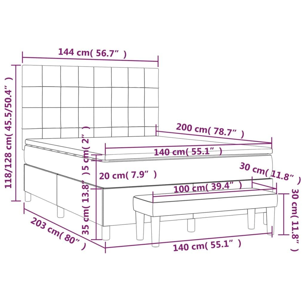 vidaXL kontinentaalvoodi madratsiga, must, 140x200 cm, samet hind ja info | Voodid | kaup24.ee