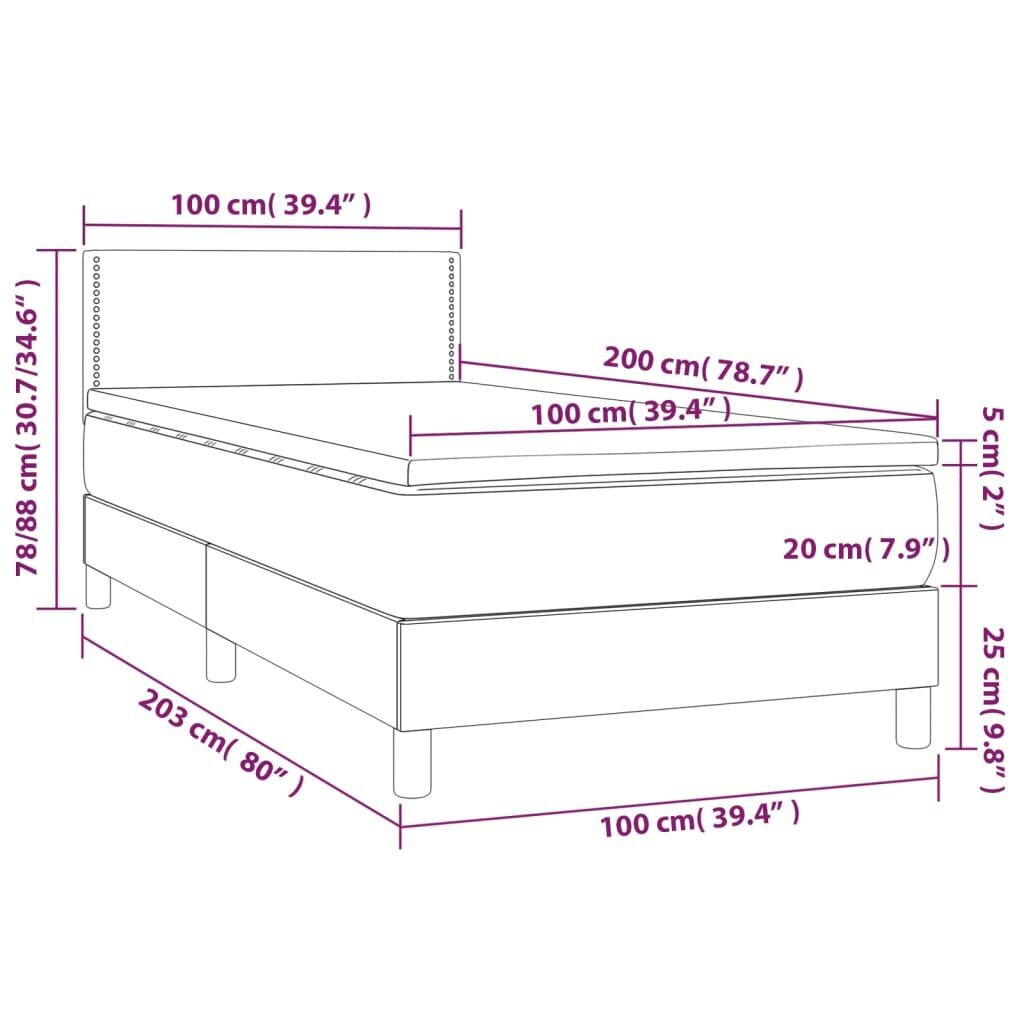 vidaXL kontinentaalvoodi madratsiga, helehall, 100x200 cm, kangas hind ja info | Voodid | kaup24.ee