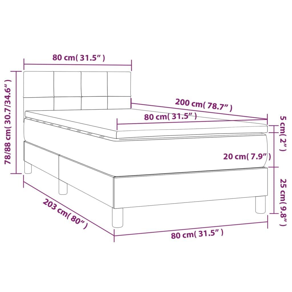 vidaXL kontinentaalvoodi madratsiga, must, 80x200 cm, kangas цена и информация | Voodid | kaup24.ee