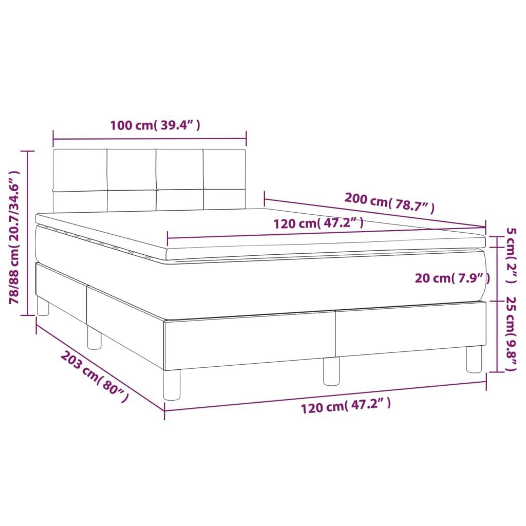 vidaXL kontinentaalvoodi madratsiga, tumehall, 120x200 cm, kangas hind ja info | Voodid | kaup24.ee