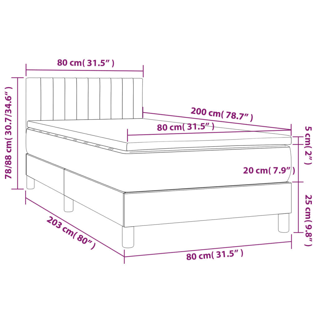 vidaXL kontinentaalvoodi madratsiga, must, 80x200 cm, kangas hind ja info | Voodid | kaup24.ee