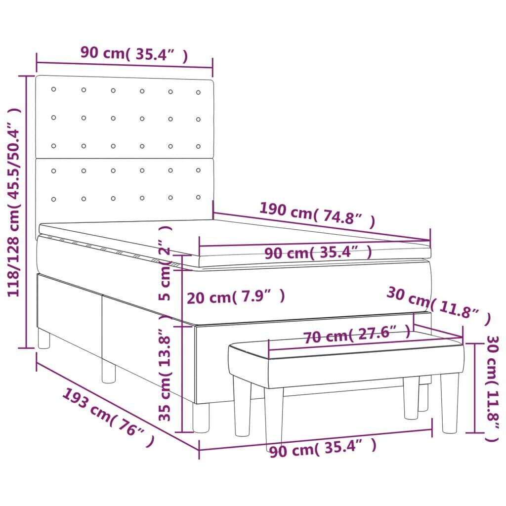 vidaXL kontinentaalvoodi madratsiga, tumepruun, 90x190 cm, kangas цена и информация | Voodid | kaup24.ee