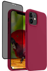 Protection set -silikoonist ümbris Apple iPhone 12 (real liquide Easy clean) punane - Parrot Red + ekraani kaitseklaas Privacy hind ja info | Telefoni kaaned, ümbrised | kaup24.ee