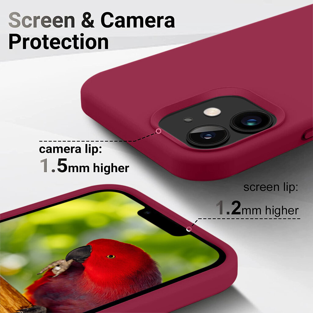 Protection set -silikoonist ümbris Apple iPhone 12 (real liquide Easy clean) punane - Parrot Red + ekraani kaitseklaas Privacy hind ja info | Telefoni kaaned, ümbrised | kaup24.ee