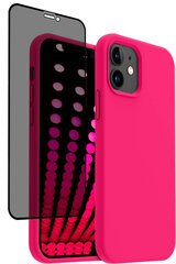 Protection set -silikoonist ümbris Apple iPhone 12 (real liquide Easy clean) roosa Bright Pink + ekraani kaitseklaas Privacy цена и информация | Чехлы для телефонов | kaup24.ee