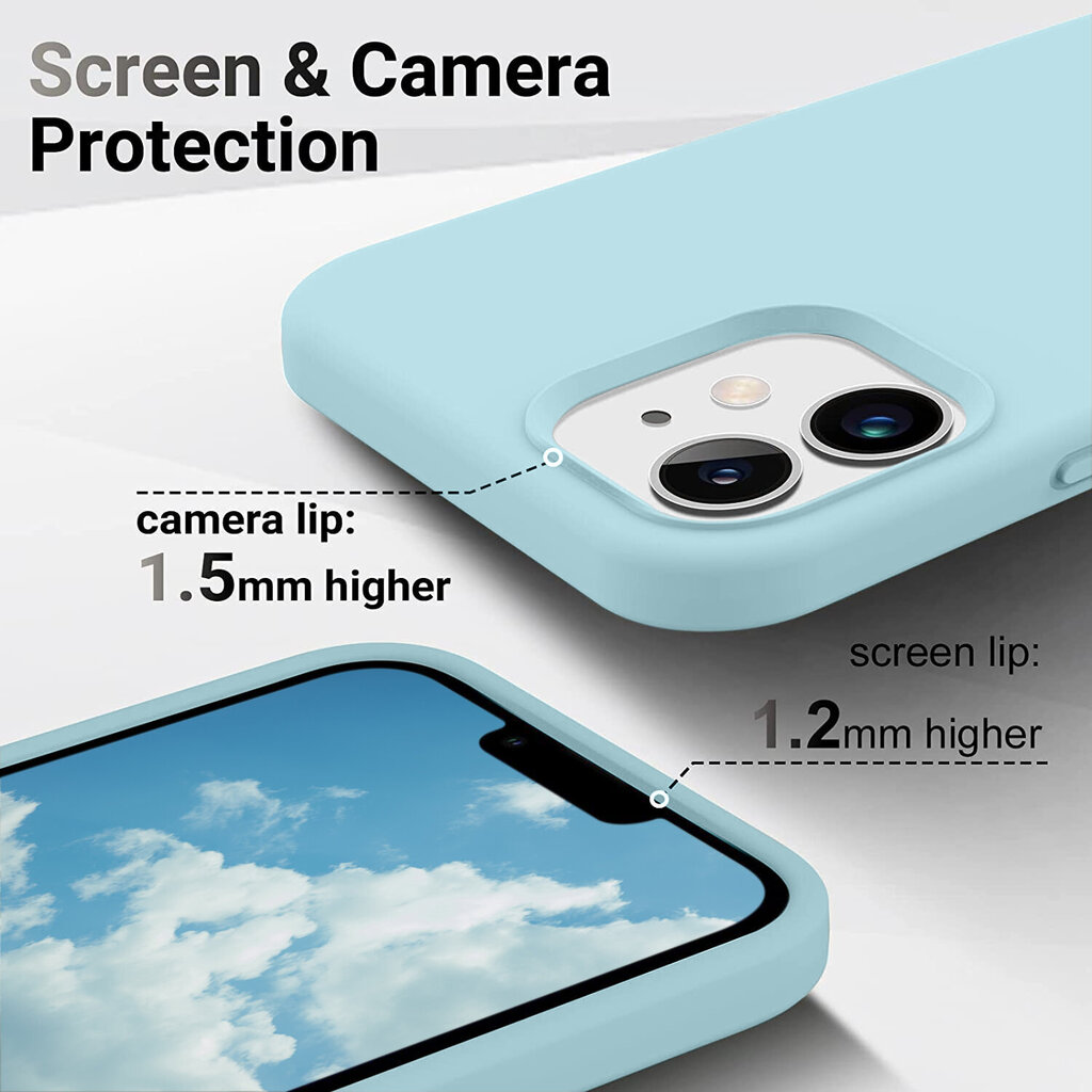 Protection set -silikoonist ümbris Apple iPhone 12 (real liquide Easy clean) sinine - Blue Sky + ekraani kaitseklaas Privacy цена и информация | Telefoni kaaned, ümbrised | kaup24.ee