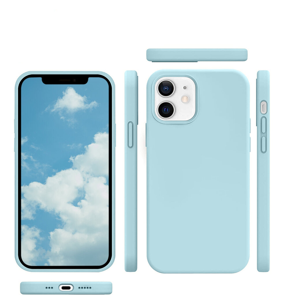 Protection set -silikoonist ümbris Apple iPhone 12 (real liquide Easy clean) sinine - Blue Sky + ekraani kaitseklaas Privacy цена и информация | Telefoni kaaned, ümbrised | kaup24.ee