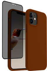 Protection set -silikoonist ümbris Apple iPhone 12 (real liquide Easy clean) pruun - Rockwood Brown + ekraani kaitseklaas Privacy цена и информация | Чехлы для телефонов | kaup24.ee