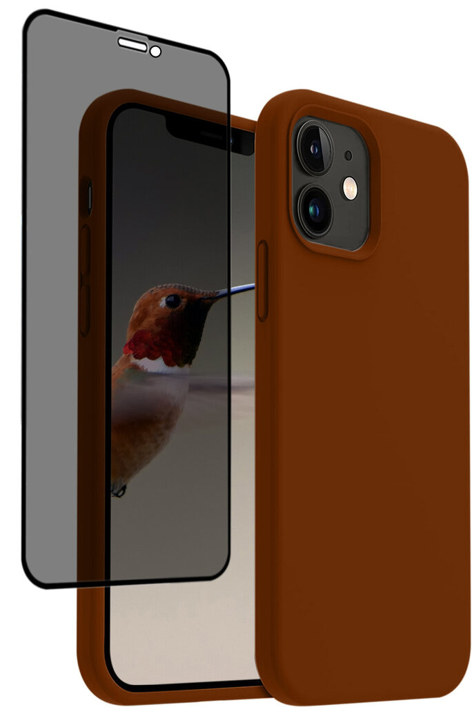 Protection set -silikoonist ümbris Apple iPhone 12 (real liquide Easy clean) pruun - Rockwood Brown + ekraani kaitseklaas Privacy цена и информация | Telefoni kaaned, ümbrised | kaup24.ee