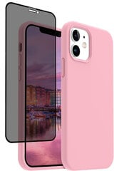 Protection set -silikoonist ümbris Apple iPhone 12 Pro (real liquide Easy clean) roosa + ekraani kaitseklaas Privacy hind ja info | Telefoni kaaned, ümbrised | kaup24.ee