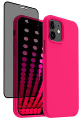 Protection set -silikoonist ümbris Apple iPhone 12 Pro (real liquide Easy clean) roosa Bright Pink + ekraani kaitseklaas Privacy hind ja info | Telefoni kaaned, ümbrised | kaup24.ee