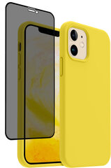 Protection set -silikoonist ümbris Apple iPhone 12 Pro (real liquide Easy clean) kollane - Blazing Yellow + ekraani kaitseklaas Privacy hind ja info | Telefoni kaaned, ümbrised | kaup24.ee