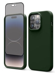 Protection set -silikoonist ümbris Apple iPhone 14 Pro (real liquide Easy clean) roheline - Green Forest + ekraani kaitseklaas Privacy hind ja info | Telefoni kaaned, ümbrised | kaup24.ee