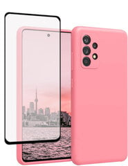 Protection set -silikoonist ümbris Samsung A53/ A53 5G (real liquide Easy clean) roosa - Rose + ekraani kaitseklaas 5D hind ja info | Telefoni kaaned, ümbrised | kaup24.ee