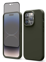 Protection set -silikoonist ümbris Apple iPhone 14 Pro (real liquide Easy clean) roheline - Seaweed + ekraani kaitseklaas Privacy hind ja info | Telefoni kaaned, ümbrised | kaup24.ee