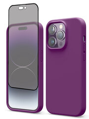 Protection set -silikoonist ümbris Apple iPhone 14 Pro (real liquide Easy clean) lilla - Maroon + ekraani kaitseklaas Privacy hind ja info | Telefoni kaaned, ümbrised | kaup24.ee