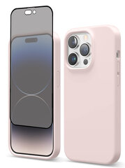 Protection set -silikoonist ümbris Apple iPhone 14 Pro (real liquide Easy clean) roosa - Mistyrose + ekraani kaitseklaas Privacy hind ja info | Telefoni kaaned, ümbrised | kaup24.ee