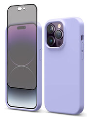Protection set -silikoonist ümbris Apple iPhone 14 Pro (real liquide Easy clean) lilla - Lavanda + ekraani kaitseklaas Privacy hind ja info | Telefoni kaaned, ümbrised | kaup24.ee