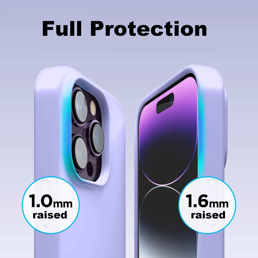 Protection set -silikoonist ümbris Apple iPhone 14 Pro (real liquide Easy clean) lilla - Lavanda + ekraani kaitseklaas Privacy hind ja info | Telefoni kaaned, ümbrised | kaup24.ee