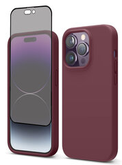 Protection set -silikoonist ümbris Apple iPhone 14 Pro (real liquide Easy clean) lilla - Eggplant + ekraani kaitseklaas Privacy hind ja info | Telefoni kaaned, ümbrised | kaup24.ee