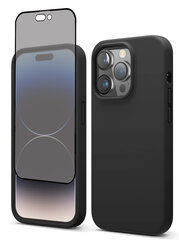 Protection set -silikoonist ümbris Apple iPhone 14 Pro (real liquide Easy clean) must - Black Night + ekraani kaitseklaas Privacy hind ja info | Telefoni kaaned, ümbrised | kaup24.ee