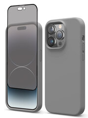 Protection set -silikoonist ümbris Apple iPhone 14 Pro (real liquide Easy clean) beež - Fossil + ekraani kaitseklaas Privacy hind ja info | Telefoni kaaned, ümbrised | kaup24.ee