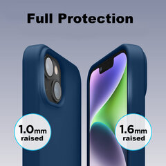 Protection set -silikoonist ümbris Apple iPhone 14 (real liquide Easy clean) sinine - Navy + ekraani kaitseklaas Privacy hind ja info | Telefoni kaaned, ümbrised | kaup24.ee