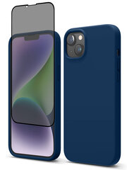 Protection set -silikoonist ümbris Apple iPhone 14 (real liquide Easy clean) sinine - Navy + ekraani kaitseklaas Privacy hind ja info | Telefoni kaaned, ümbrised | kaup24.ee