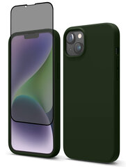 Protection set -silikoonist ümbris Apple iPhone 14 (real liquide Easy clean) roheline - Green Forest + ekraani kaitseklaas Privacy hind ja info | Telefoni kaaned, ümbrised | kaup24.ee
