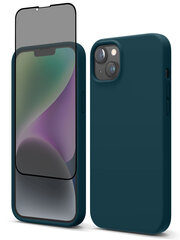 Protection set -silikoonist ümbris Apple iPhone 14 (real liquide Easy clean) sinine - Peacock + ekraani kaitseklaas Privacy hind ja info | Telefoni kaaned, ümbrised | kaup24.ee