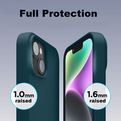 Protection set -silikoonist ümbris Apple iPhone 14 (real liquide Easy clean) sinine - Peacock + ekraani kaitseklaas Privacy hind ja info | Telefoni kaaned, ümbrised | kaup24.ee