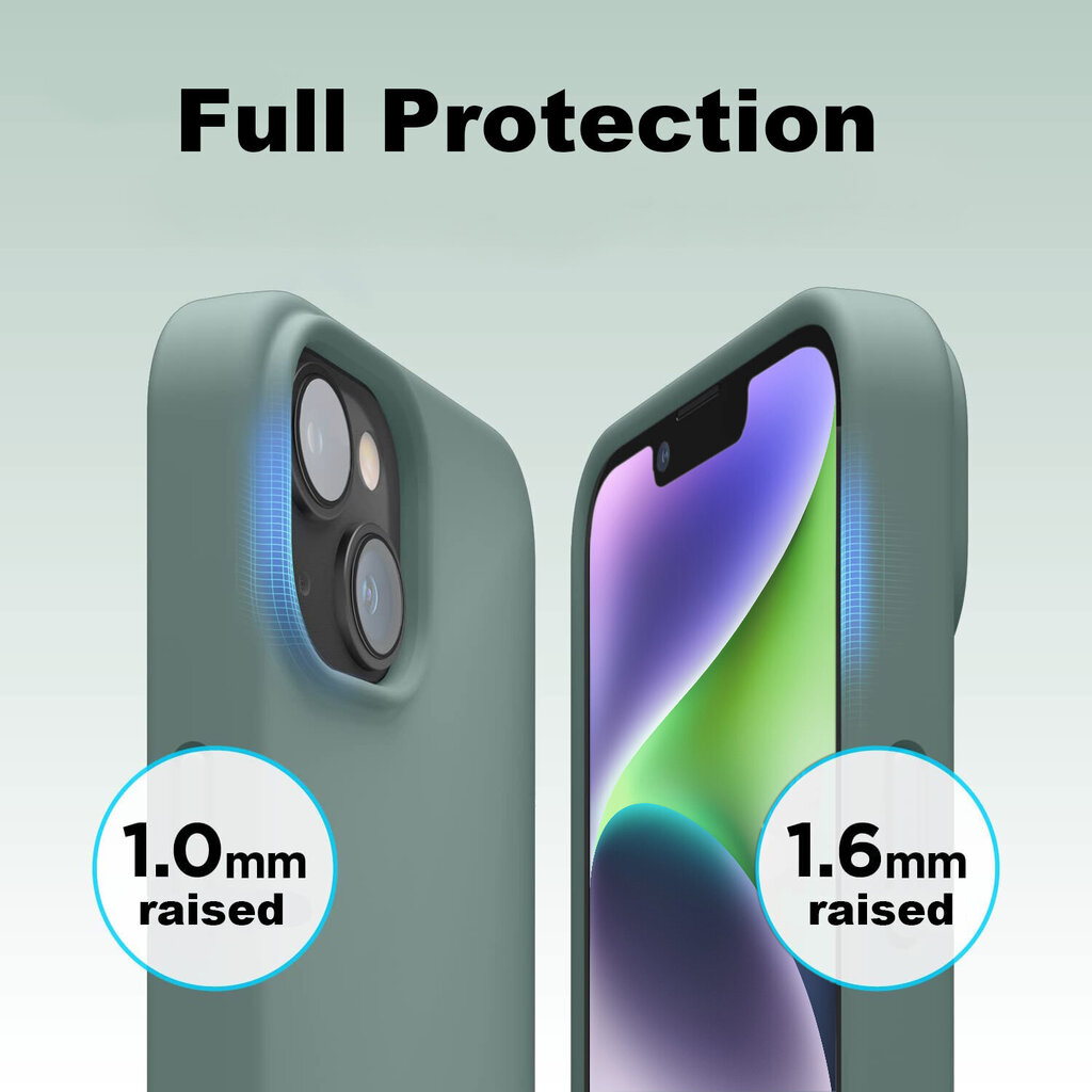 Protection set -silikoonist ümbris Apple iPhone 14 (real liquide Easy clean) roheline - Ocean Green + ekraani kaitseklaas Privacy hind ja info | Telefoni kaaned, ümbrised | kaup24.ee