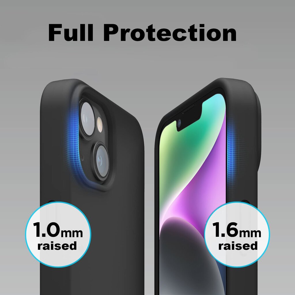 Protection set -silikoonist ümbris Apple iPhone 14 (real liquide Easy clean) must - Black Night + ekraani kaitseklaas Privacy цена и информация | Telefoni kaaned, ümbrised | kaup24.ee