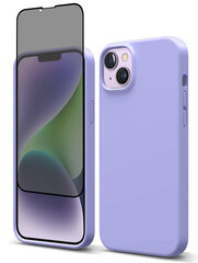 Protection set -silikoonist ümbris Apple iPhone 14 (real liquide Easy clean) lilla - Lavanda + ekraani kaitseklaas Privacy hind ja info | Telefoni kaaned, ümbrised | kaup24.ee