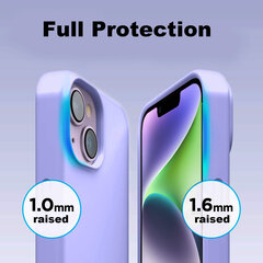 Protection set -silikoonist ümbris Apple iPhone 14 (real liquide Easy clean) lilla - Lavanda + ekraani kaitseklaas Privacy hind ja info | Telefoni kaaned, ümbrised | kaup24.ee