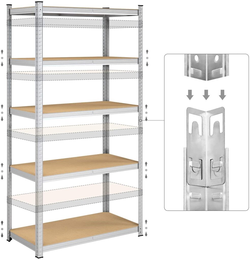 Metallist hoiuriiul 200 x 100 x 50 cm., hõbedane värv цена и информация | Riiulid tööriistadele | kaup24.ee