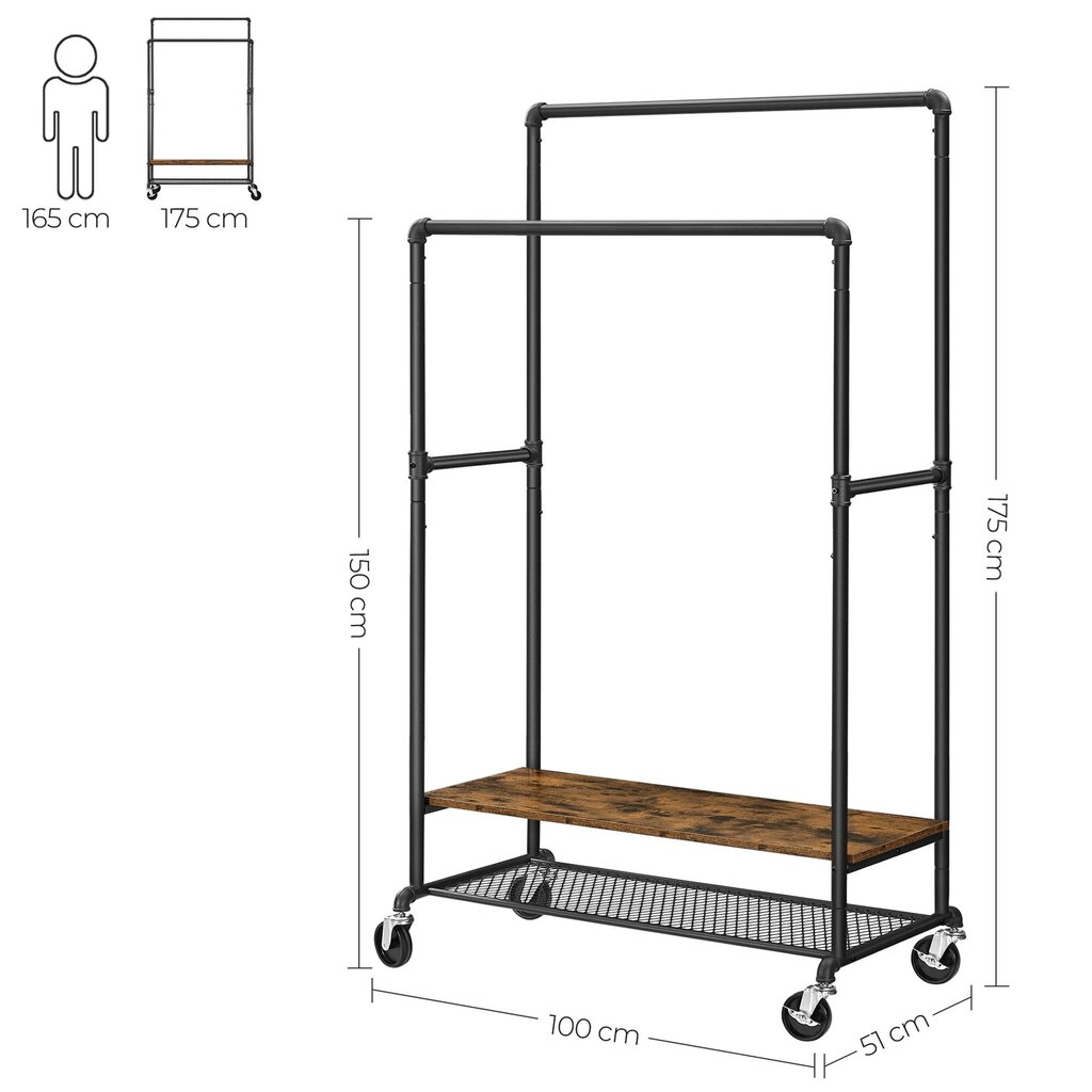 Ratastega riidenagi RGR120B01 hind ja info | Riidestanged ja nagid | kaup24.ee